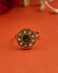 GREEN STONE KUNDAN RING