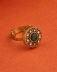 GREEN STONE KUNDAN RING