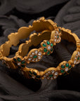 GREEN STONE FLORAL BANGLES