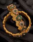 GREEN STONE FLORAL BANGLES