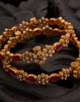 RED STONE FLORAL BANGLES