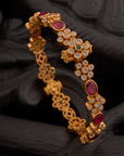 RED STONE FLORAL BANGLES