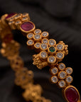 RED STONE FLORAL BANGLES