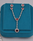 SILVER RED STONE EARRINGS WITH NECK CHAIN