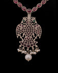 SILVER OXIDISED GANDABERUNDA SHORT NECKLACE