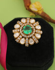 GREEN STONE POLKI RING
