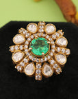GREEN STONE POLKI RING