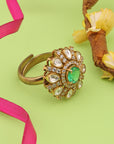 GREEN STONE POLKI RING