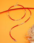 RED BEADS SILVER ANKLETS