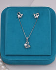 SILVER PEARL HEART EARRINGS WITH NECK CHAIN