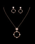 SILVER ROSE GOLD PEARL CIRCLE EARRINGS WITH NECKCHAIN