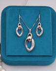 SILVER ROSE GOLD OVAL EARRINGS WITH NECK CHAIN