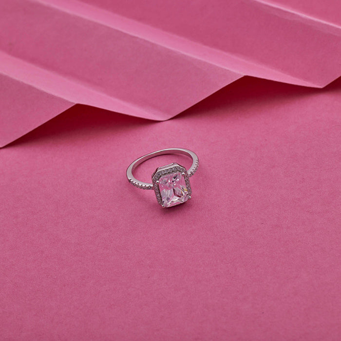 SILVER WHITE STONE RING