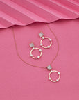 SILVER ROSE GOLD PEARL CIRCLE EARRINGS WITH NECKCHAIN