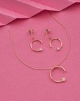 SILVER ROSE GOLD HALF MOON EARRINGS WITH NECK CHAIN