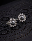 MIDNIGHT PEARL HALO STUDS