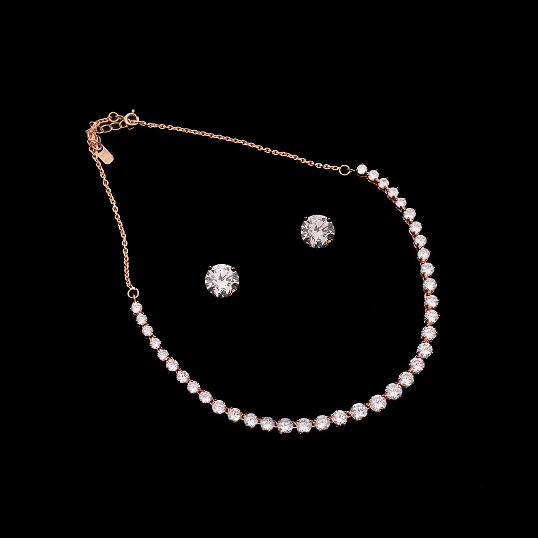SILVER ROSE GOLD PARTY WEAR CHAIN WITH EARRING