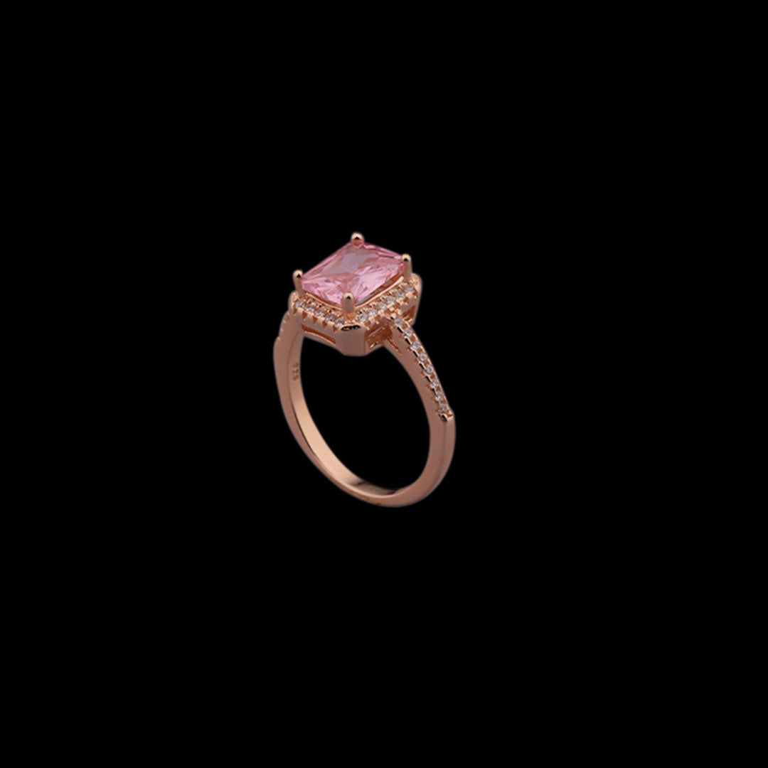 SILVER ROSE GOLD PINK STONE RING