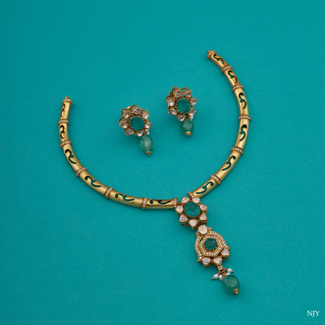 EMERAILD POLKI HASLI NECKLACE SET