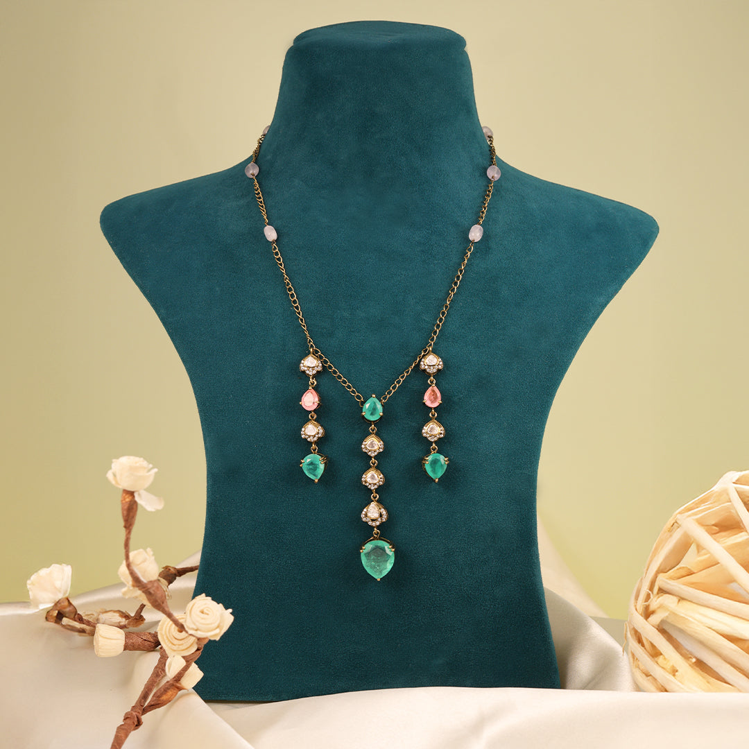 GREEN TRENDY DROPS PARTY NECKLACE