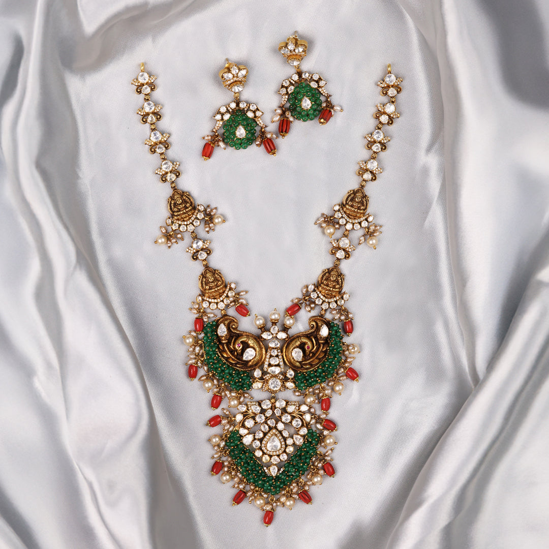 SILVER TRADITIONAL MOISSANITE PEACOCK HAAR WITH EARRINGS