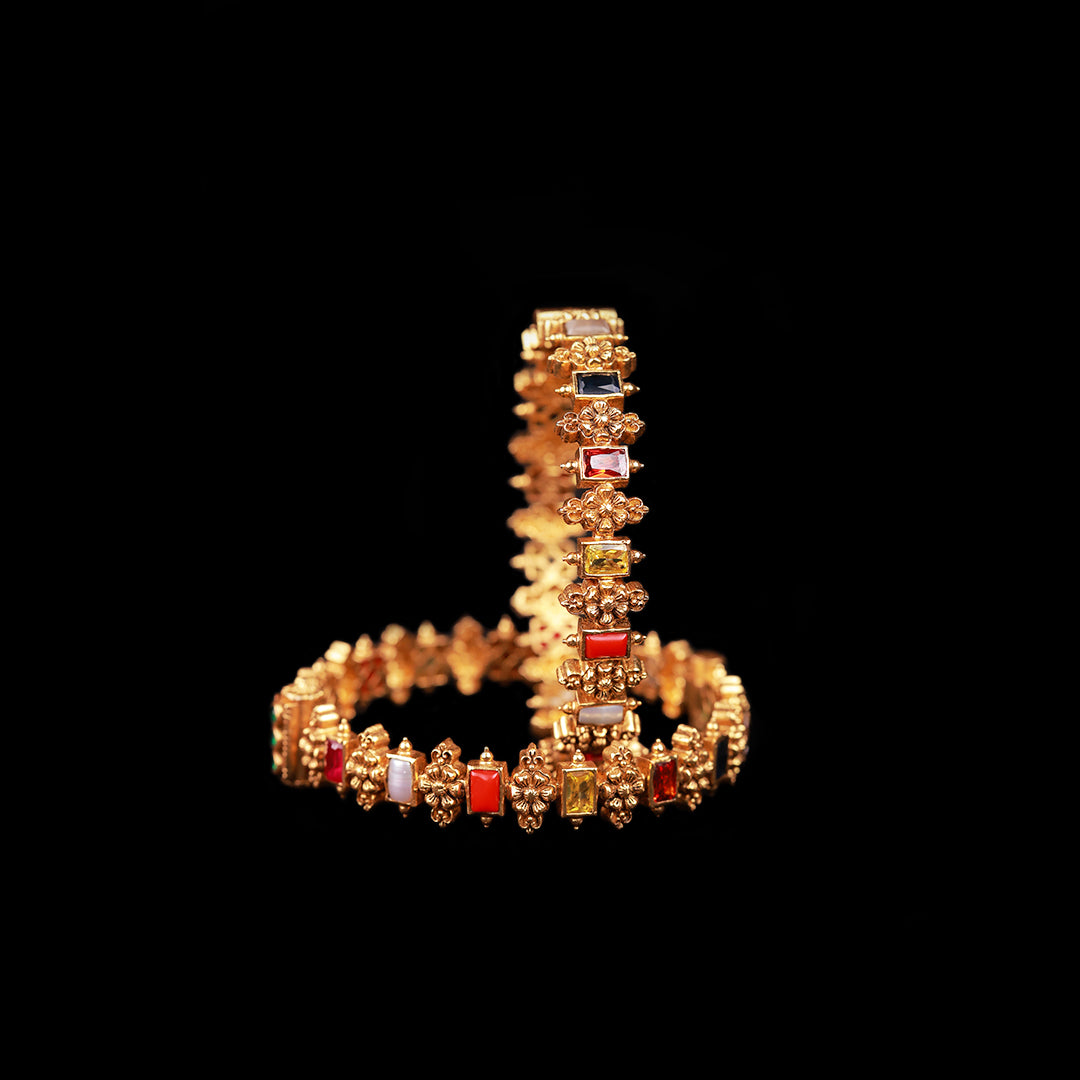 SILVER NAVARATNA STONE BANGLES