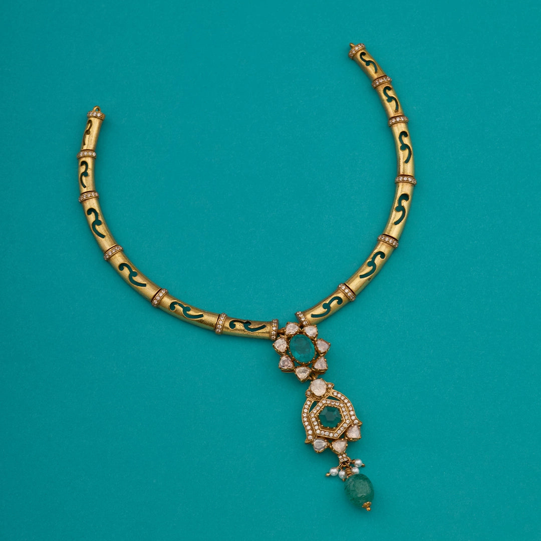 EMERAILD POLKI HASLI NECKLACE SET