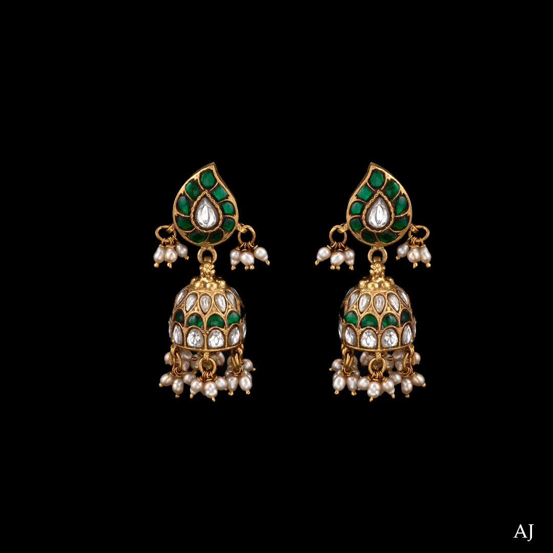 KUNDAN TEARDROP EMERALD JHUMKA