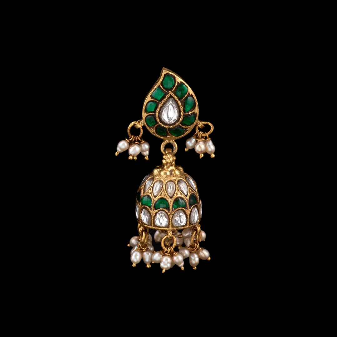 KUNDAN TEARDROP EMERALD JHUMKA