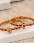 RED STONE FLORAL BANGLES