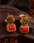 RED STONE PEACOCK EARRINGS