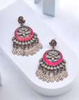 PINK STONE OXIDISED EARRINGS