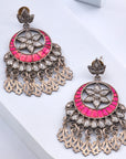 PINK STONE OXIDISED EARRINGS
