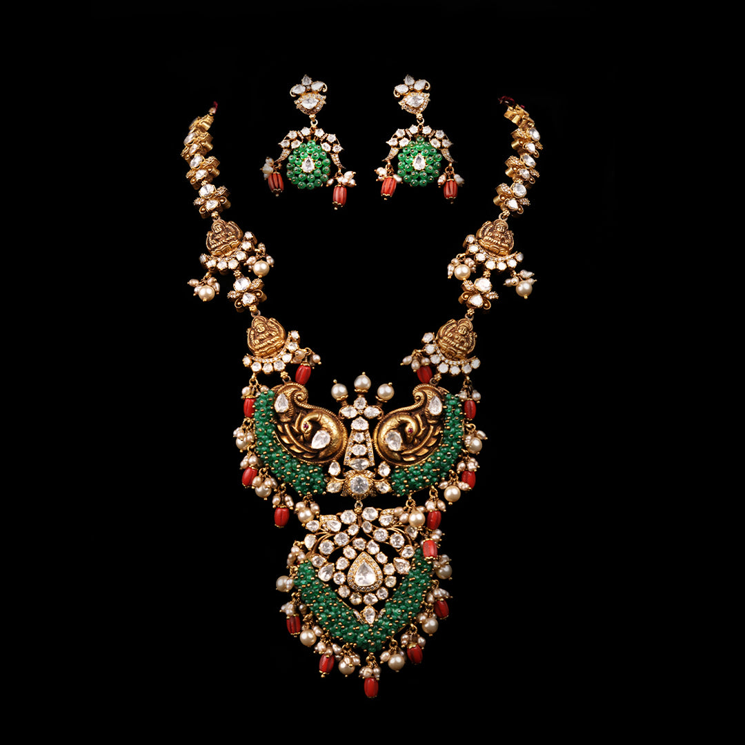 SILVER TRADITIONAL MOISSANITE PEACOCK HAAR WITH EARRINGS