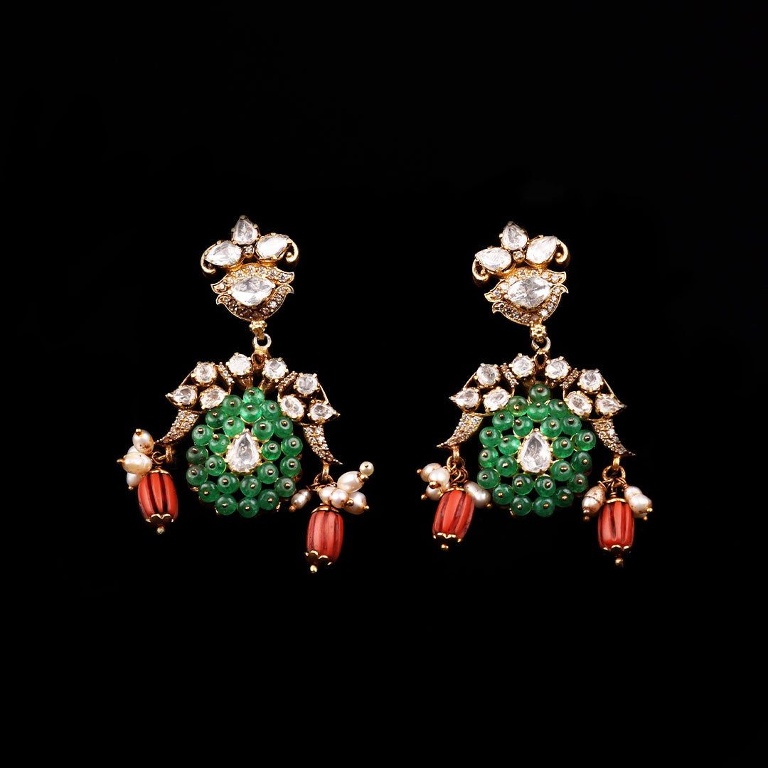 SILVER TRADITIONAL MOISSANITE PEACOCK HAAR WITH EARRINGS