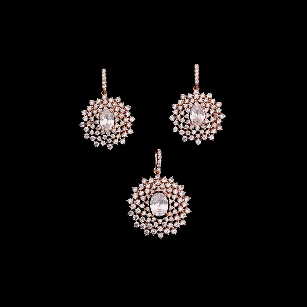 SLVER ROSE GOLD HEAVY PENDANT WITH EARRINGS