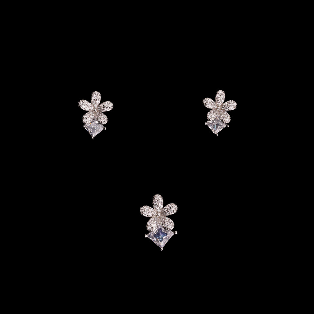 SILVER STONE PENDANT WITH EARRINGS
