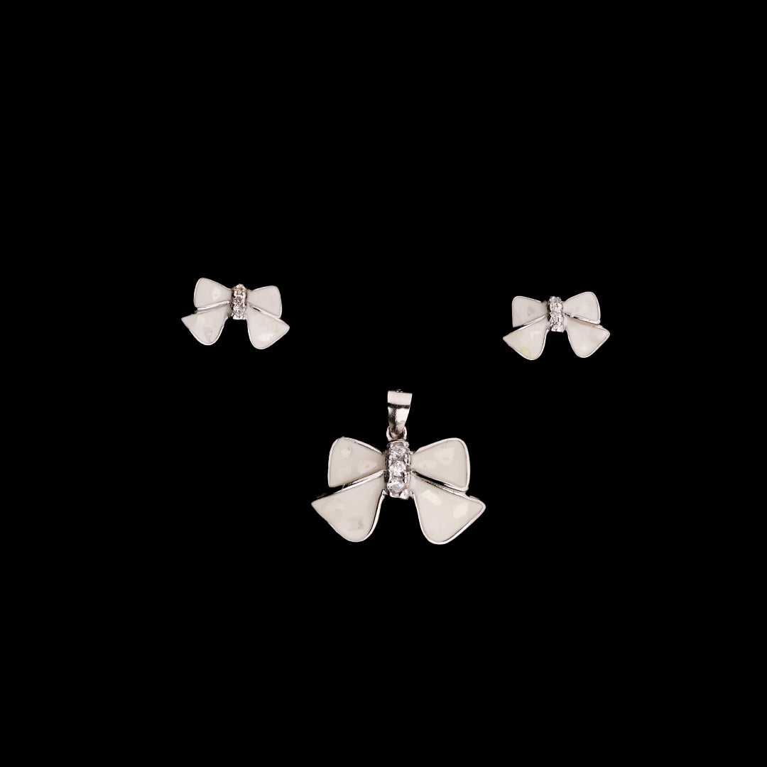 SILVER BOW PENDANT WITH EARRINGS