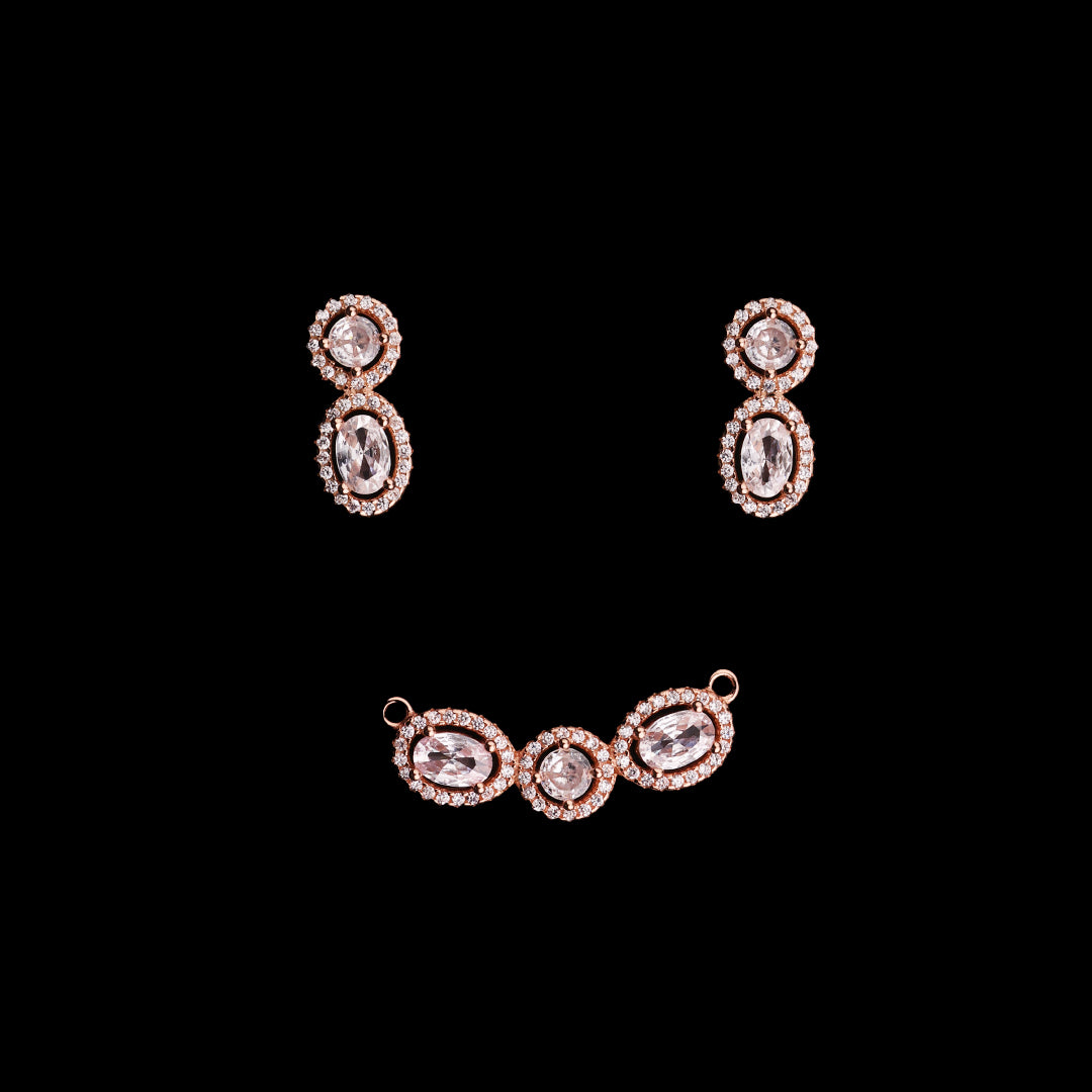 SILVER ROSE GOLD OVAL PENDANT WITH EARRINGS