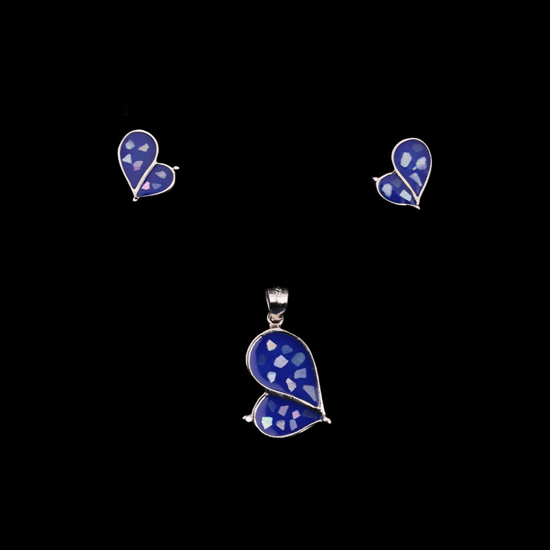 SILVER MINI HEART PENDANT WITH EARRINGS