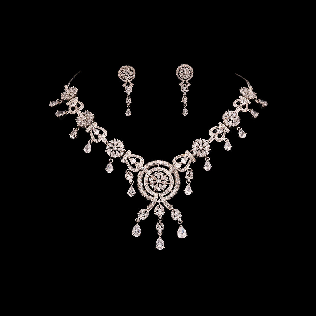 TRENDY ZIRCONIA NECKLACE WITH EARRINGS