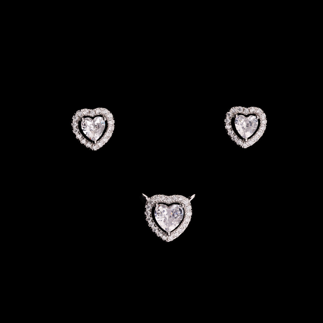 SILVER MINI HEART PENDANT WITH EARRINGS