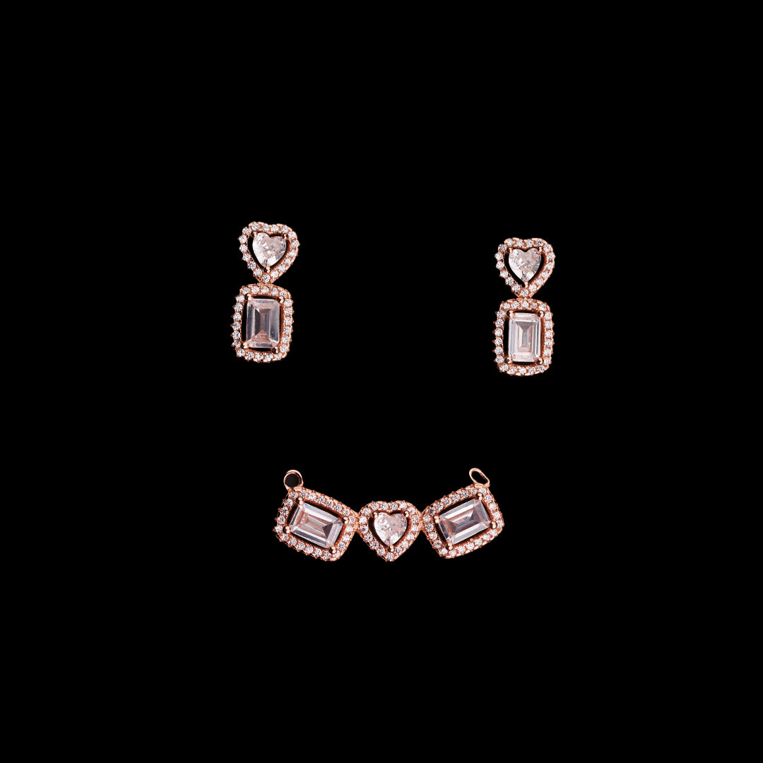 SILVER ROSE GOLD MOISSANITE STONE PENDANT WITH EARRINGS