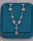 SILVER PINK STONE EARRINGS WITH NECK CHAIN