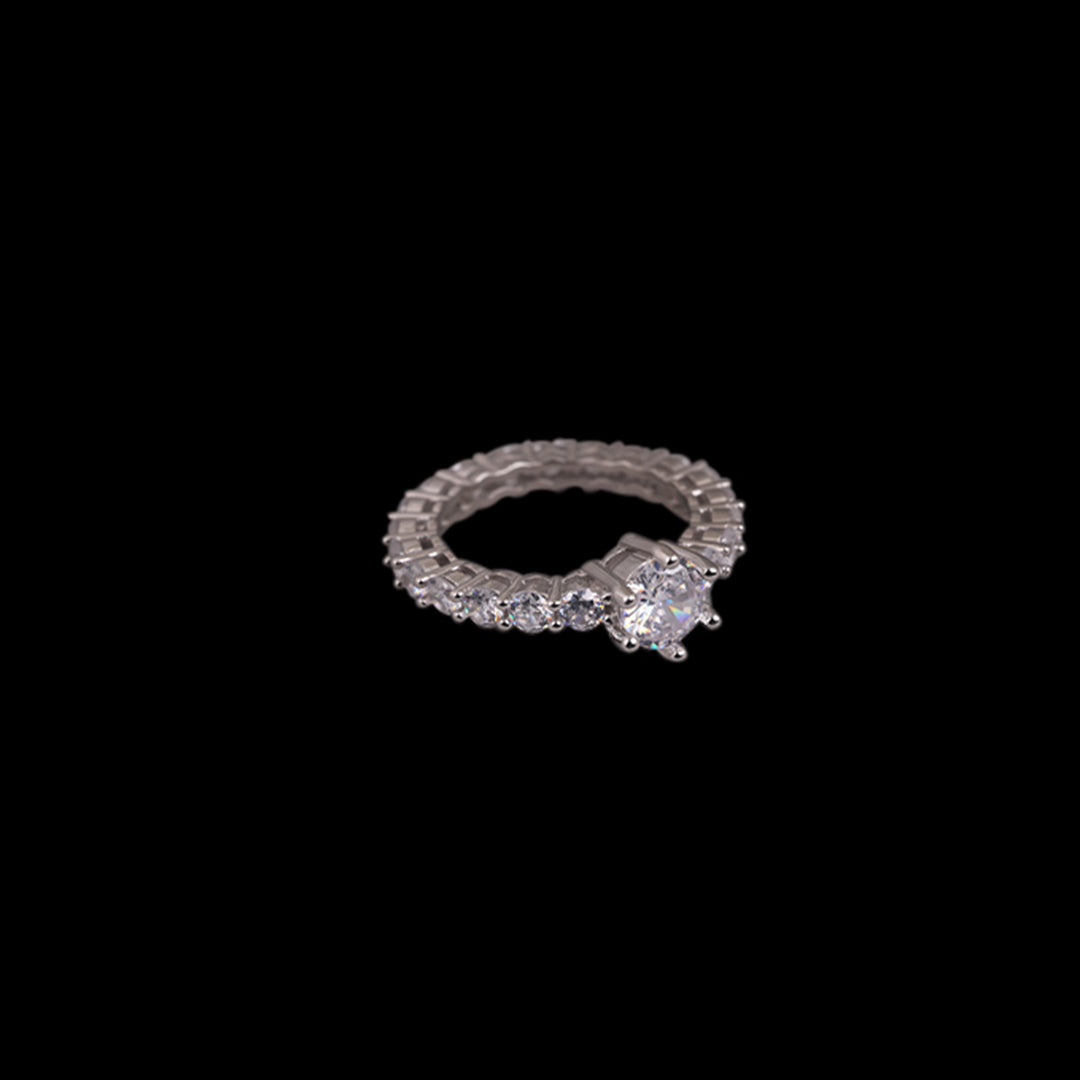 WHITE  CUBIC CUT STONE SILVER RING