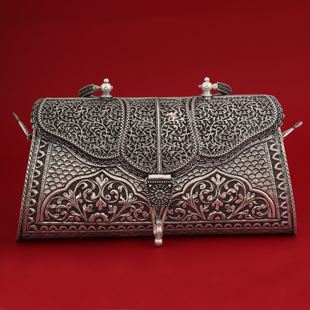 LUXURY OXIDISED SILVER CLUTCH