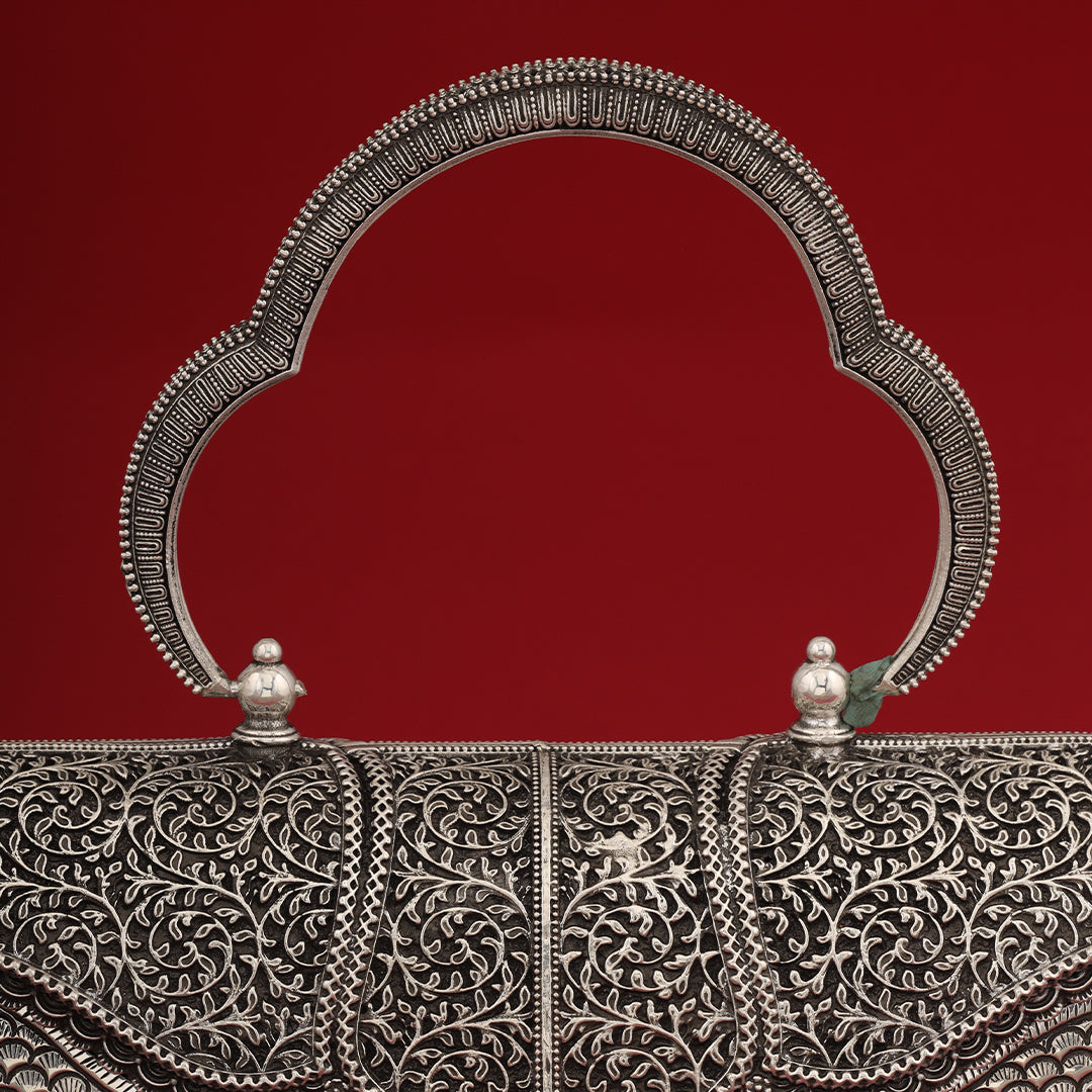 LUXURY OXIDISED SILVER CLUTCH
