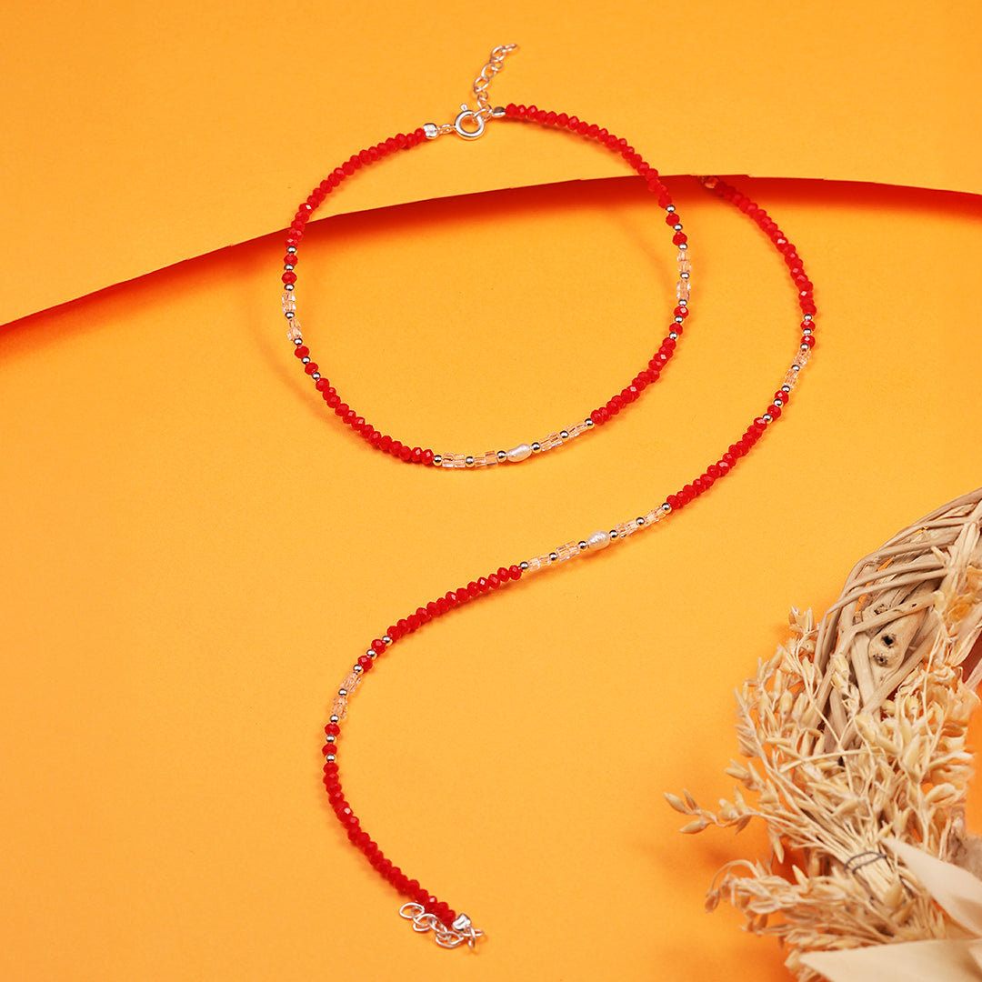 RED BEADS SILVER ANKLETS