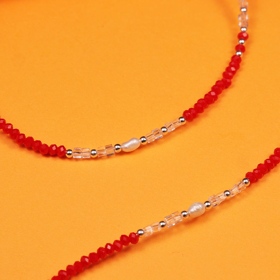 RED BEADS SILVER ANKLETS