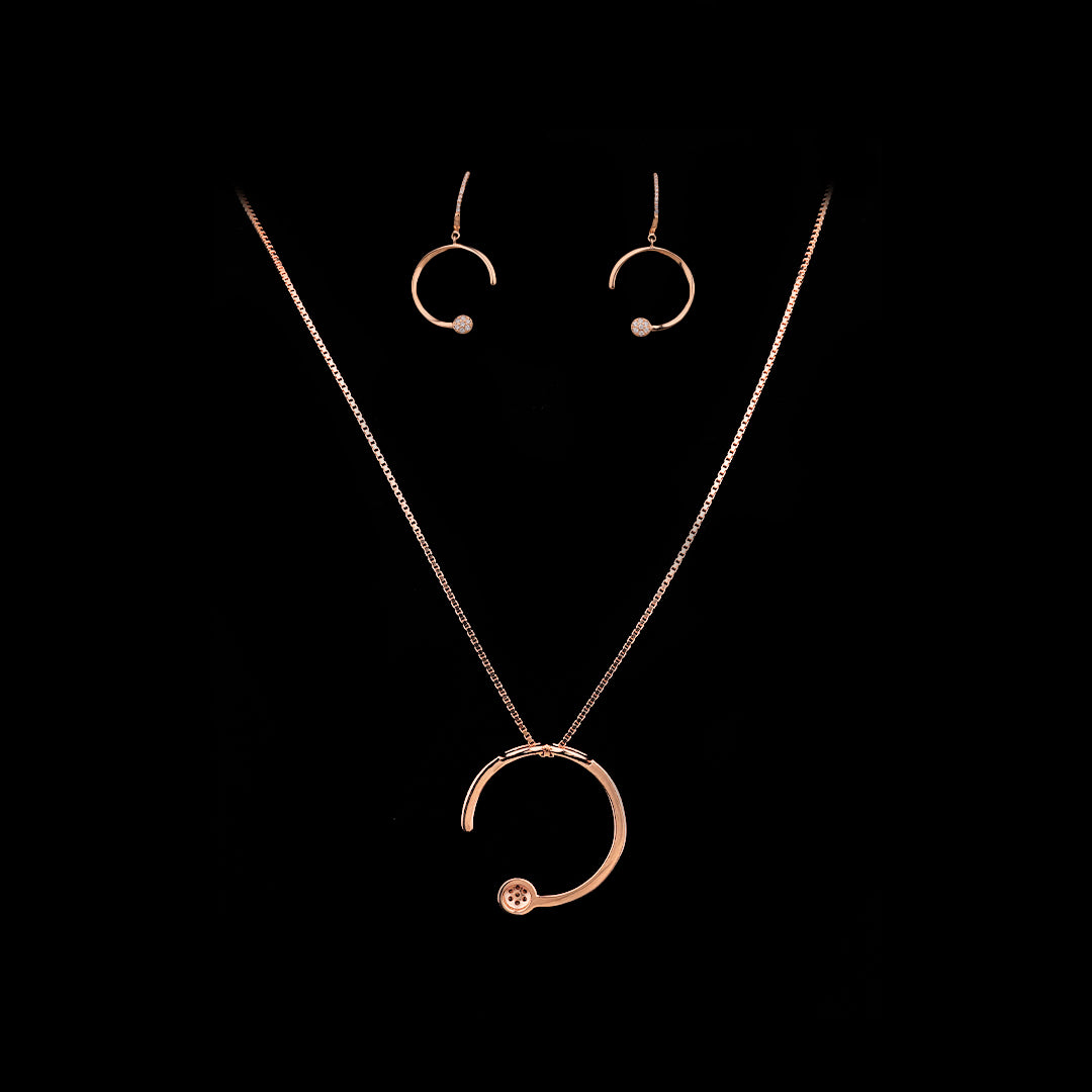 SILVER ROSE GOLD HALF MOON  EARRINGS WITH NECK CHAIN